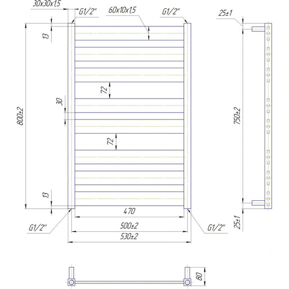 Водяной полотенцесушитель Mario Санти 1.2.6800.03.P (4820111354832, 800x530, хром/белый глянец/черный матовый/графит/золото/сатин/бронза), фото 6