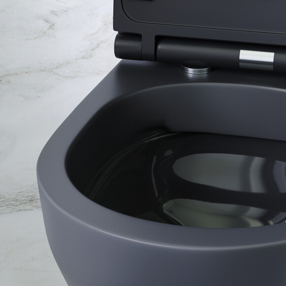 Безободковый подвесной унитаз Am.Pm Spirit V2.0 FlashClean C701700MBSC (черный, с сиденьем), фото 4