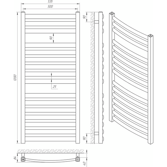 Водяной полотенцесушитель Laris Атлант П16 71207673 (500x1200, хром/белый/черный/золото/бронза), фото 5