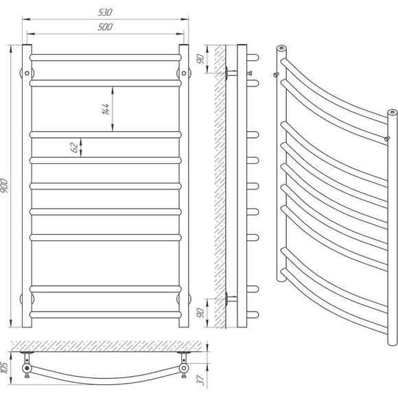 Водяной полотенцесушитель Laris Классик П9 71207031 (500x900, хром/белый/черный/золото/бронза), фото 5