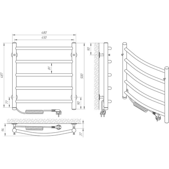 Электрический полотенцесушитель Laris Классик П5 73207721 (450x500, хром/белый/черный/золото/бронза, левый, сенсорный, с таймером), фото 7