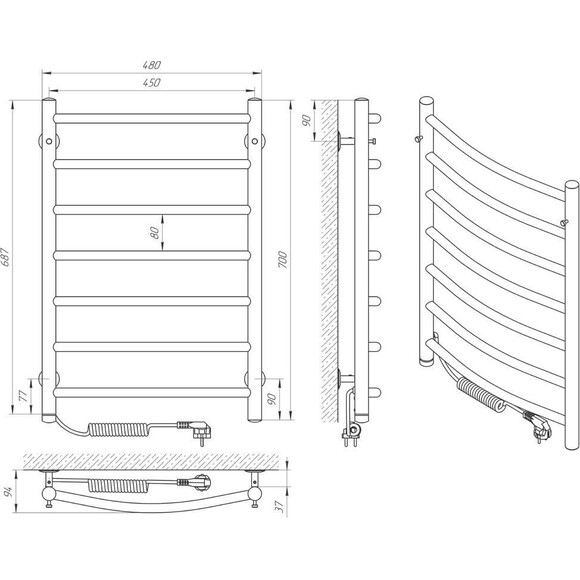 Электрический полотенцесушитель Laris Классик П7 73207725 (450x700, хром/белый/черный/золото/бронза, левый, сенсорный, с таймером), фото 8
