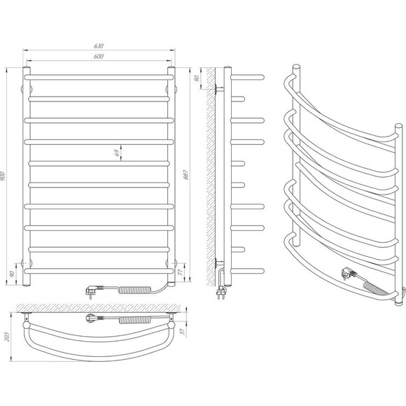 Электрический полотенцесушитель Laris Евромикс П10 73207687 (600x900, хром/белый/черный/золото/бронза, правый, сенсорный, с таймером), Доступные размеры: 600 x 900, Подключение полотенцесушителя: правое, фото 7