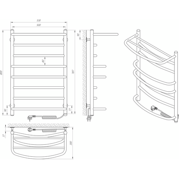Электрический полотенцесушитель Laris Евромикс П8 73207693 (500x800, хром/белый/черный/золото/бронза, правый, сенсорный, с таймером, с полкой), фото 7