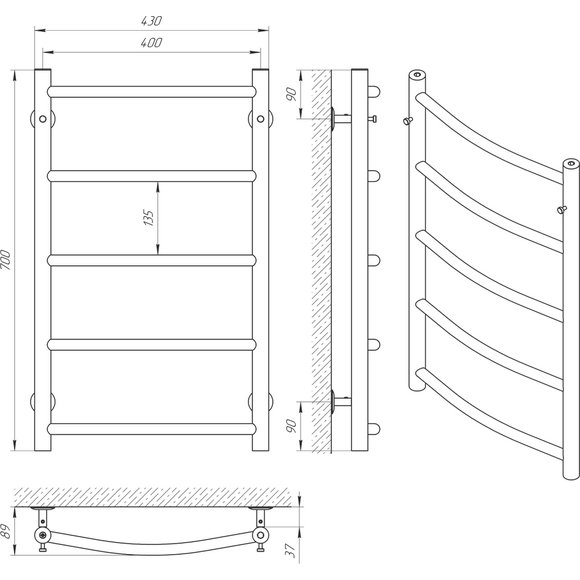 Водяной полотенцесушитель Laris Флеш П5 74100006 (400x700, хром/белый/черный/золото/бронза), фото 4