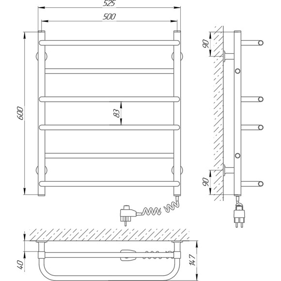 Электрический полотенцесушитель Laris Зебра Комфорт ЧКЧ6 R3 73207641 (500x600, черный матовый, правый, с таймером), Доступные размеры: 500 x 600, Цвет производителя: черный матовый, Подключение полотенцесушителя: правое, фото 5