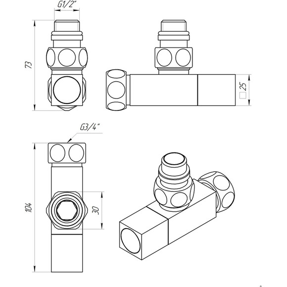 Кран угловой для полотенцесушителя Laris Luxon LX-851 71401060 (1/2"x3/4", хром/белый/черный/золото/бронза), фото 6