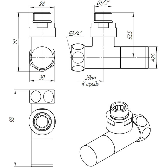 Кран кутовий для рушникосушарки Laris Luxon LX-4701 71401061 (1/2"x3/4", хром/білий/чорний/золото/бронза), фото , изображение 6