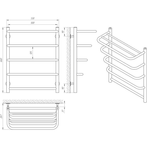 Водяной полотенцесушитель Laris Стандарт П5 71207570 (500x660, хром/белый/черный/золото/бронза, с полкой), фото 6