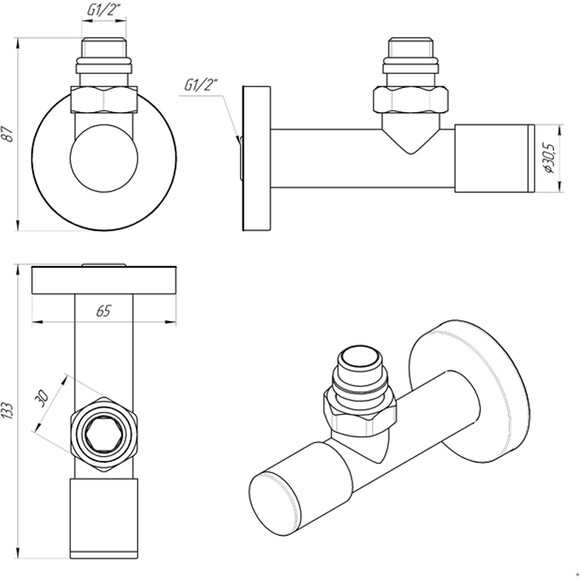 Кран угловой для полотенцесушителя Laris Luxon ZZ-5101 71401048 (1/2"x1/2", удлиненный), фото 6