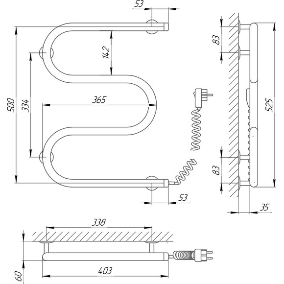Электрический полотенцесушитель Laris Змеевик 25 РС3 73207031 (400x500, правый), фото 4