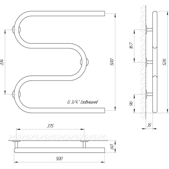 Водяной полотенцесушитель Laris Змеевик 25 РС3 71207172 (500x500, 3/4"), фото 4