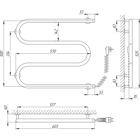 Электрический полотенцесушитель Laris Змеевик 25 РС3 73207036 (600x500, правый), фото 4