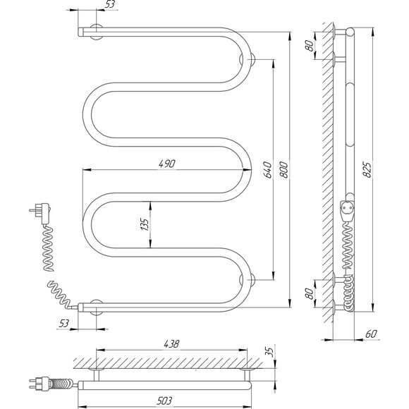 Электрический полотенцесушитель Laris Змеевик 25 РС5 73207124 (500x800, левый), фото 6