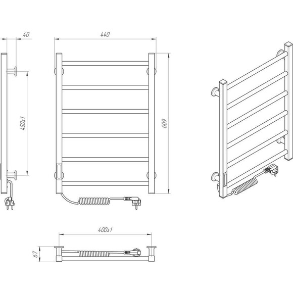 Электрический полотенцесушитель Laris Зебра Альфа ЧК6 R3 77700067 (400x600, белый глянцевый, левый, с таймером), Доступные размеры: 400 x 600, Цвет производителя: белый глянец, Подключение полотенцесушителя: левое, фото 6