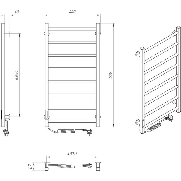 Электрический полотенцесушитель Laris Зебра Альфа ЧК8 R3 77700071 (400x800, белый глянцевый, левый, с таймером), Доступные размеры: 400 x 800, Цвет производителя: белый глянец, Подключение полотенцесушителя: левое, фото 6