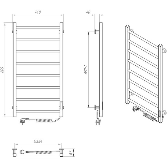 Электрический полотенцесушитель Laris Зебра Альфа ЧК8 R3 77700072 (400x800, белый глянцевый, правый, с таймером), Доступные размеры: 400 x 800, Цвет производителя: белый глянец, Подключение полотенцесушителя: правое, фото 6
