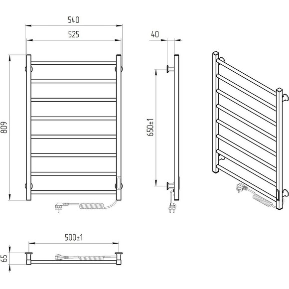 Электрический полотенцесушитель Laris Зебра Альфа ЧК8 R3 77700074 (500x800, белый глянцевый, правый, с таймером), Доступные размеры: 500 x 800, Цвет производителя: белый глянец, Подключение полотенцесушителя: правое, фото 6