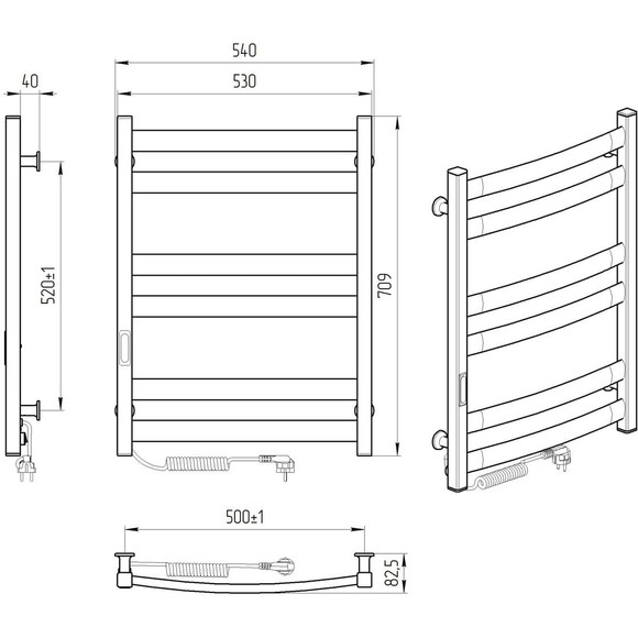 Электрический полотенцесушитель Laris Зебра Атлант ЧКЧ6 R3 73207619 (500x700, черный матовый, левый, с таймером), Доступные размеры: 500 x 700, Цвет производителя: черный матовый, Подключение полотенцесушителя: левое, фото 7