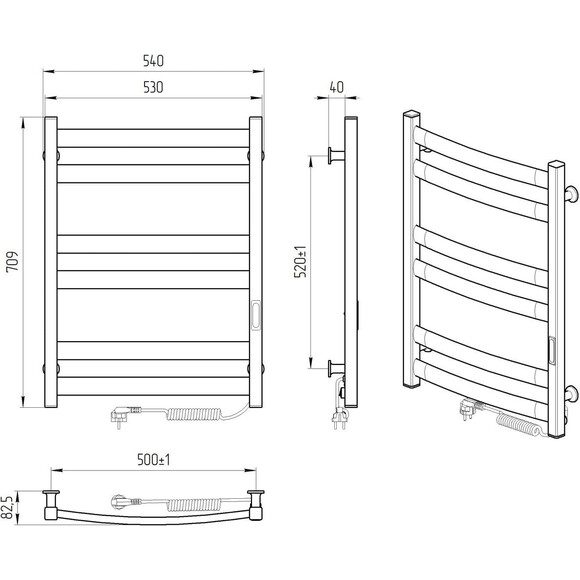 Электрический полотенцесушитель Laris Зебра Атлант ЧКЧ6 R3 73207618 (500x700, черный матовый, правый, с таймером), Доступные размеры: 500 x 700, Цвет производителя: черный матовый, Подключение полотенцесушителя: правое, фото 7