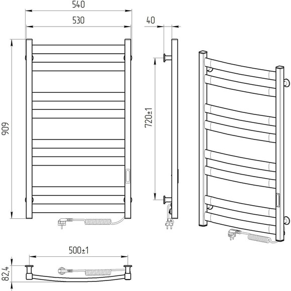 Електрична рушникосушарка Laris Зебра Атлант ЧКЧ8 R3 73207621 (500x900, чорна матова, права, з таймером), Доступні розміри: 500 x 900, Колір виробника: чорний матовий, Підключення рушникосушарки: праве, фото , изображение 7