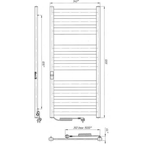Электрический полотенцесушитель Laris Зебра Гефест Премиум ЧК10 75201079 (500x1200, белый матовый, левый), фото 7