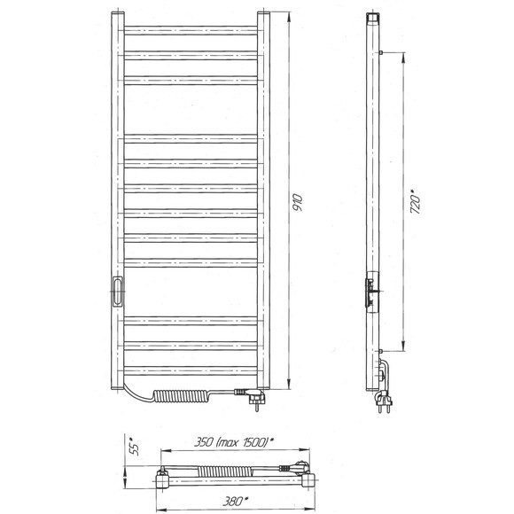 Електрична рушникосушарка Laris Зебра Імідж ЧКЧ12 R3 73207654 (350x900, чорна матова, ліва, з таймером), фото , изображение 7