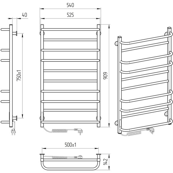 Электрический полотенцесушитель Laris Зебра Комфорт ЧК10 R3 77700090 (500x900, белый глянцевый, левый, с таймером), Доступные размеры: 500 x 900, Цвет производителя: белый глянец, Подключение полотенцесушителя: левое, фото 6
