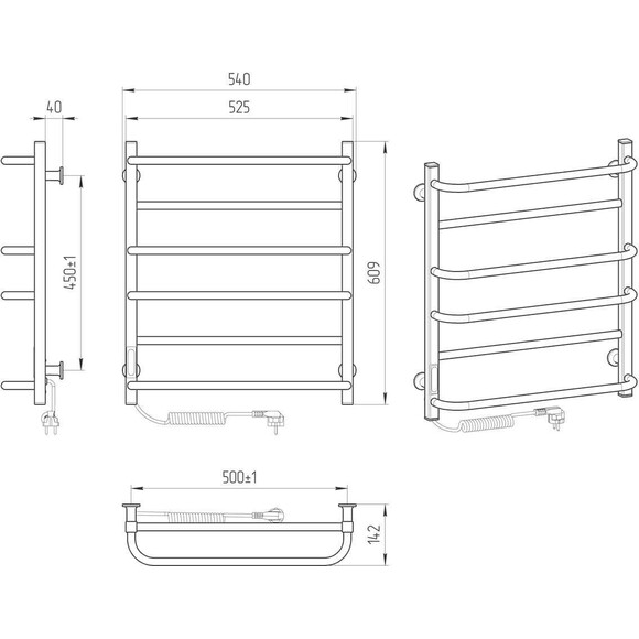 Электрический полотенцесушитель Laris Зебра Комфорт ЧКЧ6 R3 73207640 (500x600, черный матовый, левый, с таймером), Доступные размеры: 500 x 600, Цвет производителя: черный матовый, Подключение полотенцесушителя: левое, фото 5