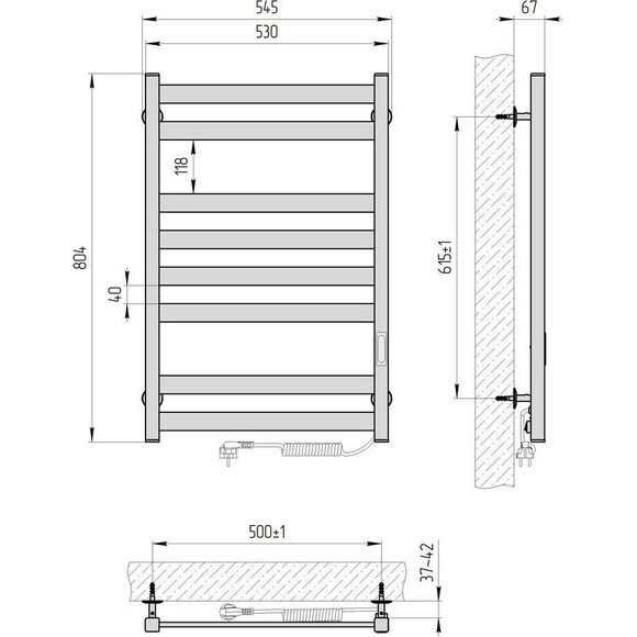 Електрична рушникосушарка Laris Зебра Кватро ЧК(ГМ)8 R3 73207768 (500x800, графіт, права, з таймером), фото , изображение 6