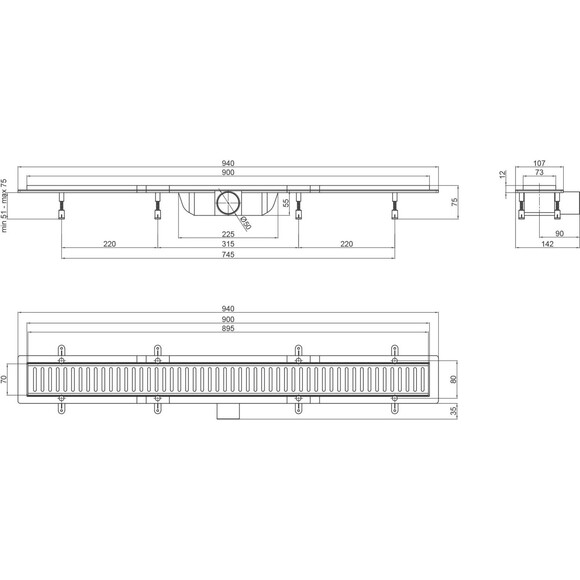 Трап для душа Qtap Dry FA304-900 (QTDRYFA304900, 900 мм, серый/хром), фото 6
