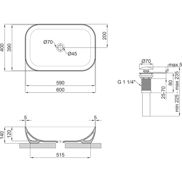 Раковина Qtap Robin QT132143PMBMB (60x40 см, черная матовая, накладная, с донным клапаном), фото 7