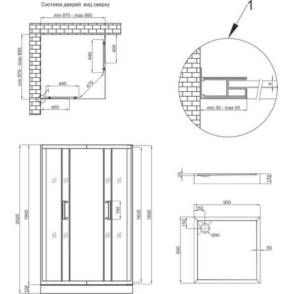 Душевая кабина Qtap Taurus BLA1099SC6 с поддоном Qtap Tern 309912C (TAUBLA1099SC6SET, 90x90 см, стекло прозрачное, профиль черный матовый), фото 13