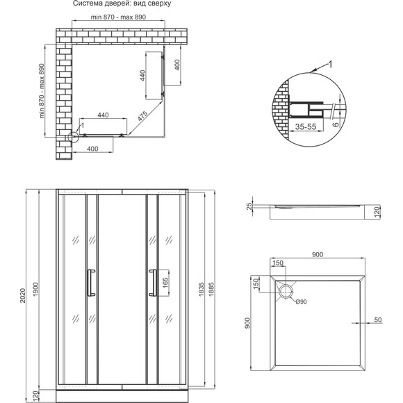 Душова кабіна Qtap Taurus CRM1099SC6 з піддоном Qtap Tern 309912C (TAUCRM1099SC6SET, 90x90 см, прозоре скло, профіль хром), фото , изображение 13