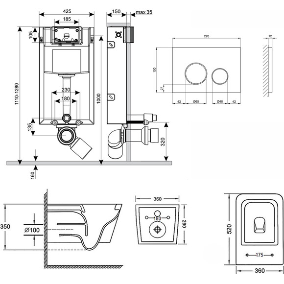 Унитаз подвесной Qtap Crow QT05335170W с инсталляцией Qtap Nest QT0133M425 и клавишей смыва M11V1146MB (QT05335170W0133M425M11V1146MB, с сиденьем и звукоизоляционной прокладкой), фото 10