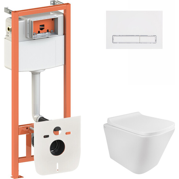 Унитаз подвесной Qtap Tern QT1733052ERW с инсталляцией Qtap Nest QT0133M425 и клавишей смыва T0111M08V1384W (QT1733052ERW0133M425M08V1384W, с сиденьем и звукоизоляционной прокладкой), фото 