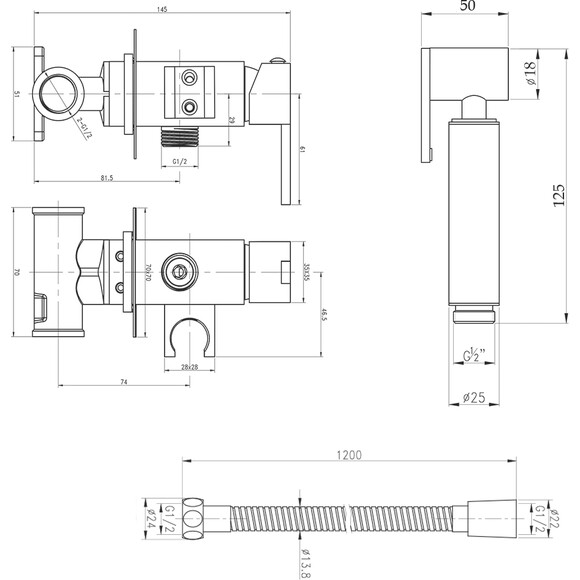 Гигиенический душ со смесителем Qtap Inspai-Varius V00440201 (QT259710842859NB, черный матовый), фото 3
