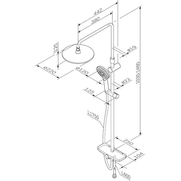 Душевая система Am.Pm Like F0780222 (черная матовая, с полочкой, без смесителя), Цвет производителя: черный матовый, фото 17
