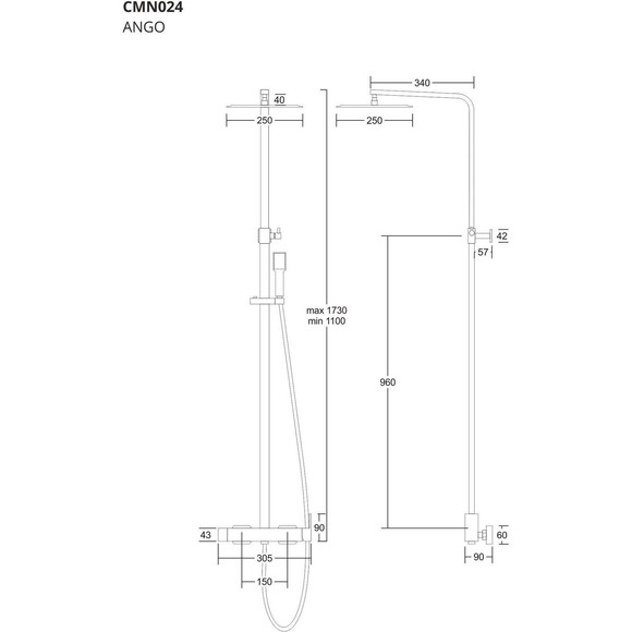 Душева система Corsan Ango Black Matt CMN02MBL (чорна матова), фото , изображение 7