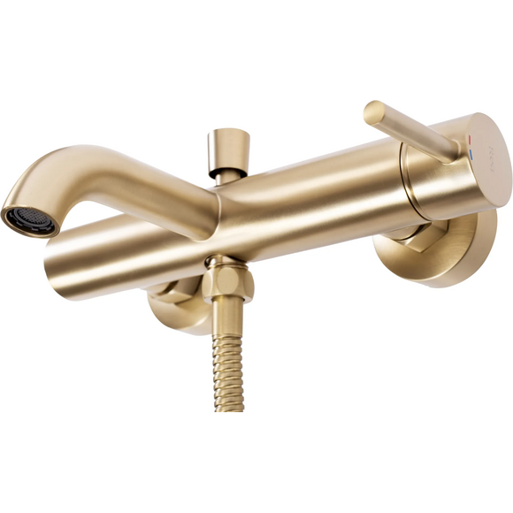 Змішувач для ванни Rea Lungo Brushed Gold REA-B8010 (брашоване золото, з лійкою та шлангом), Колір виробника: золото брашоване (матове), фото , изображение 3