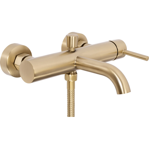 Змішувач для ванни Rea Lungo Brushed Gold REA-B8010 (брашоване золото, з лійкою та шлангом), Колір виробника: золото брашоване (матове), фото , изображение 4
