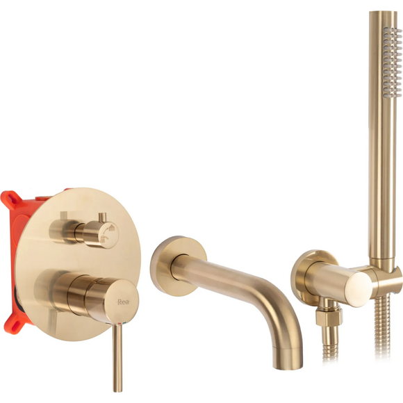 Смеситель скрытого монтажа для ванны Rea Lungo Brushed Gold REA-B7503 (брашированное золото, внутренняя часть в комплекте), Цвет производителя: брашированное золото (матовое), фото 