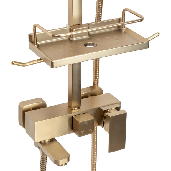 Душевая система Rea Jack Brushed Gold REA-P7050 (брашированное золото, с полочкой), Цвет производителя: брашированное золото (матовое), фото 8