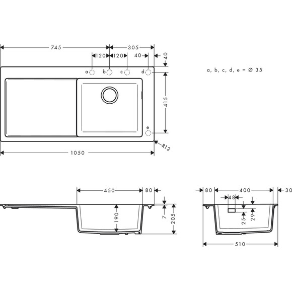 Мойка для кухни Hansgrohe S51 S514-F450 Built-in sink Graphite Black 43314170 (105x51 см, черная графитовая), фото 6
