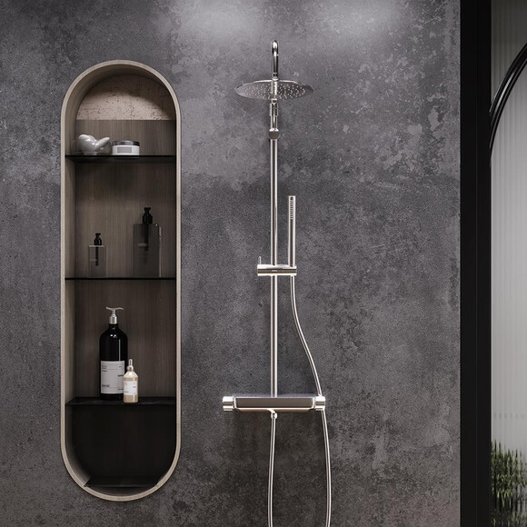 Душова система з термостатом Damixa Scandinavian Pure 936750000 (з полицею), Колір виробника: хром, фото , изображение 3