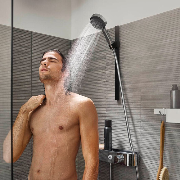Лійка для душу Hansgrohe Pulsify S 105 EcoSmart Matt Black 24121670 (чорна матова, однорежимна), фото , изображение 2