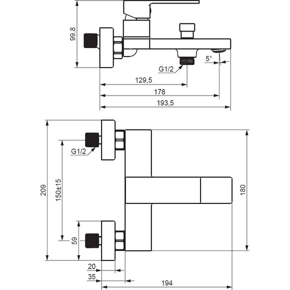 Змішувач для ванни Damixa Gala 531000300 (чорний матовий), Колір виробника: чорний матовий, фото , изображение 4