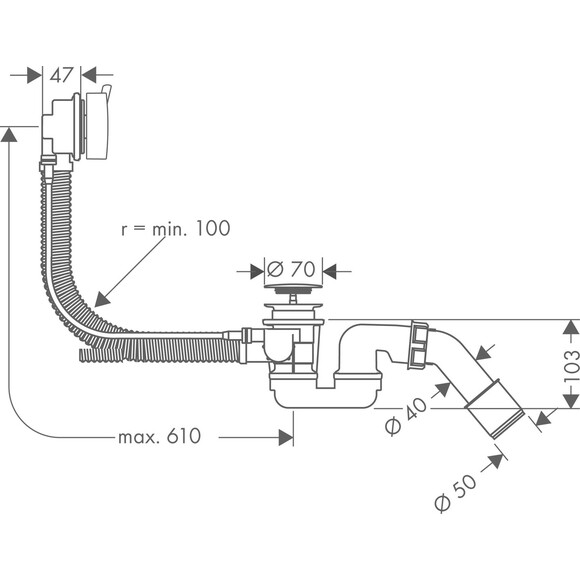 Сифон для ванни Hansgrohe Flexaplus S 58150000 (з переливом та поворотним механізмом), фото , изображение 2