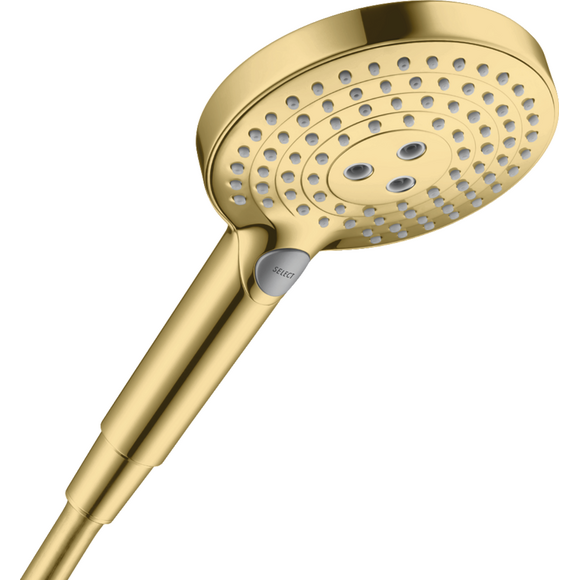Лейка для душа Hansgrohe Raindance Select S 120 EcoSmart Polished Gold Optic 26531990 (полированная золотая, трехрежимная), фото 