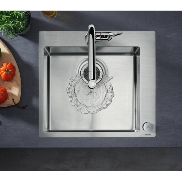 Змішувач для кухні Hansgrohe Metris Select M71 pull-out spout sBox Chrome 73806000 (з висувною лійкою та кнопкою для тимчасового перекривання води), фото , изображение 3